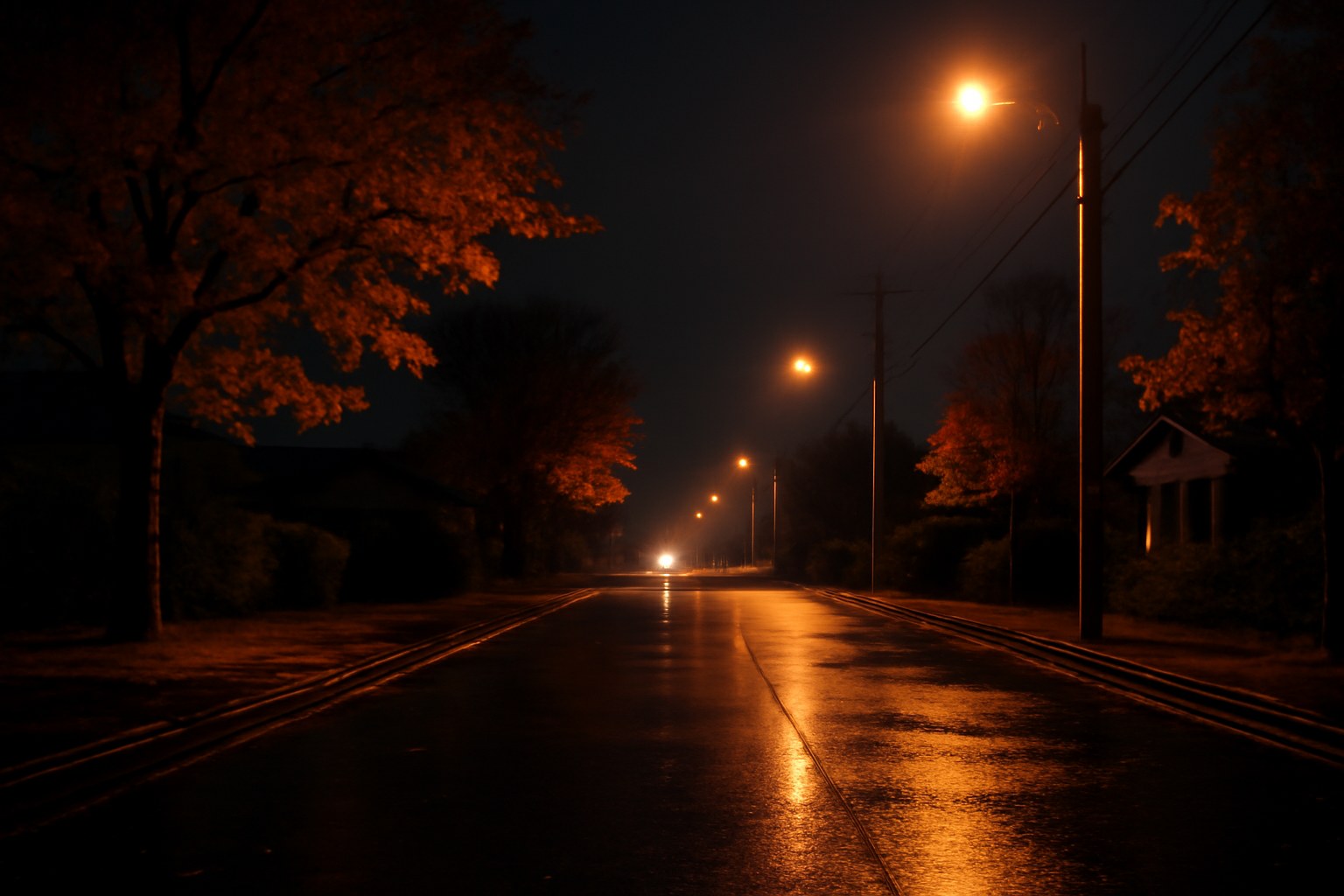 夜の郊外の道路(AIで作成したイメージ)